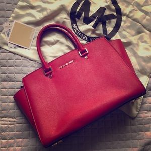 MK Michael Kors “Selma” Red Large Satchel Bag